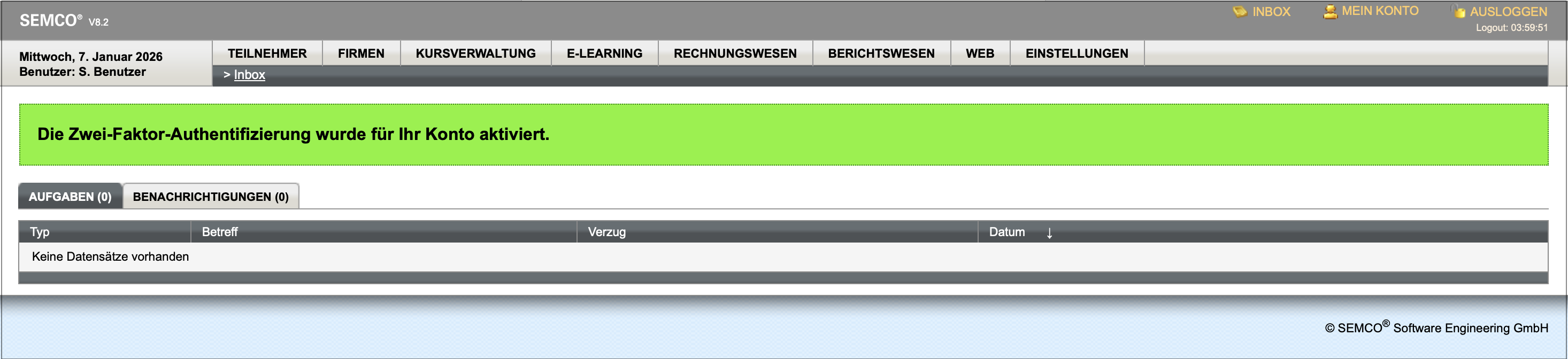 Bestätigung der Aktivierung der Zwei-Faktor-Authentifizierung