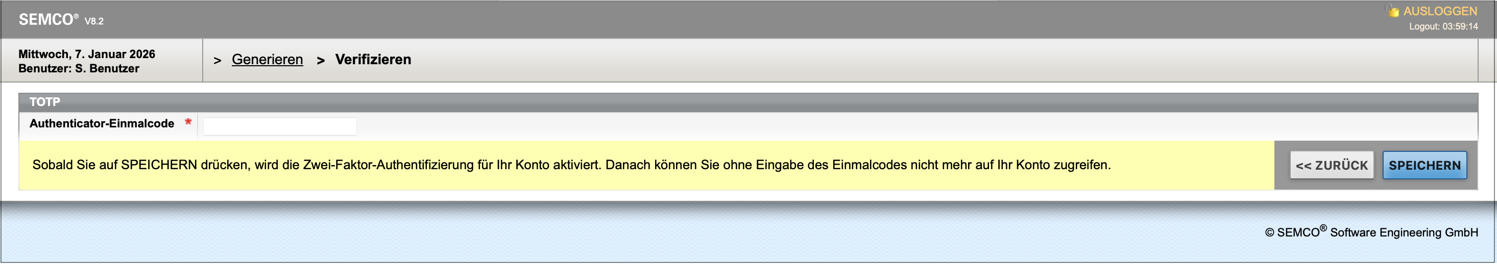 Abfrage des Einmalcodes aus der Authenticator-App