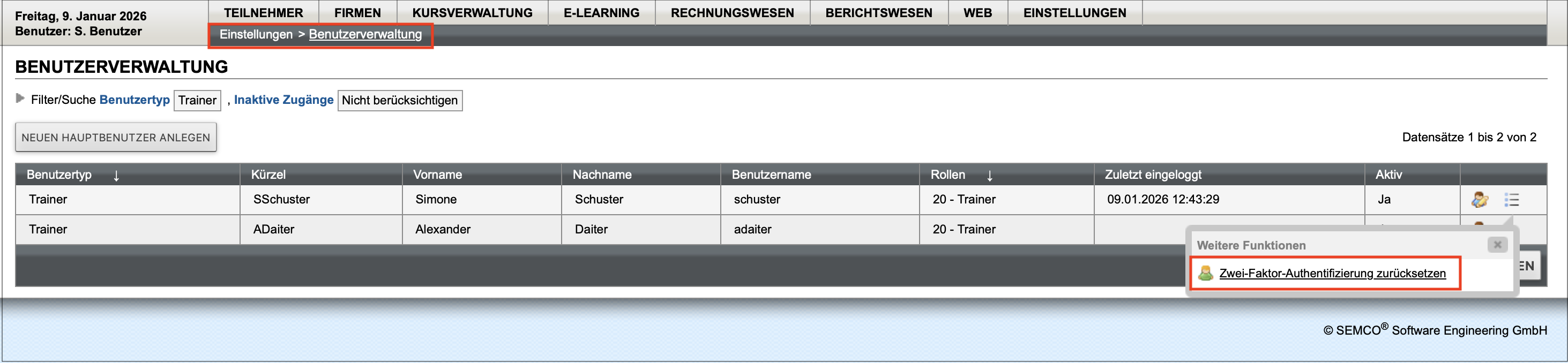 Zwei-Faktor-Authentifizierung als Admin für andere zurücksetzen