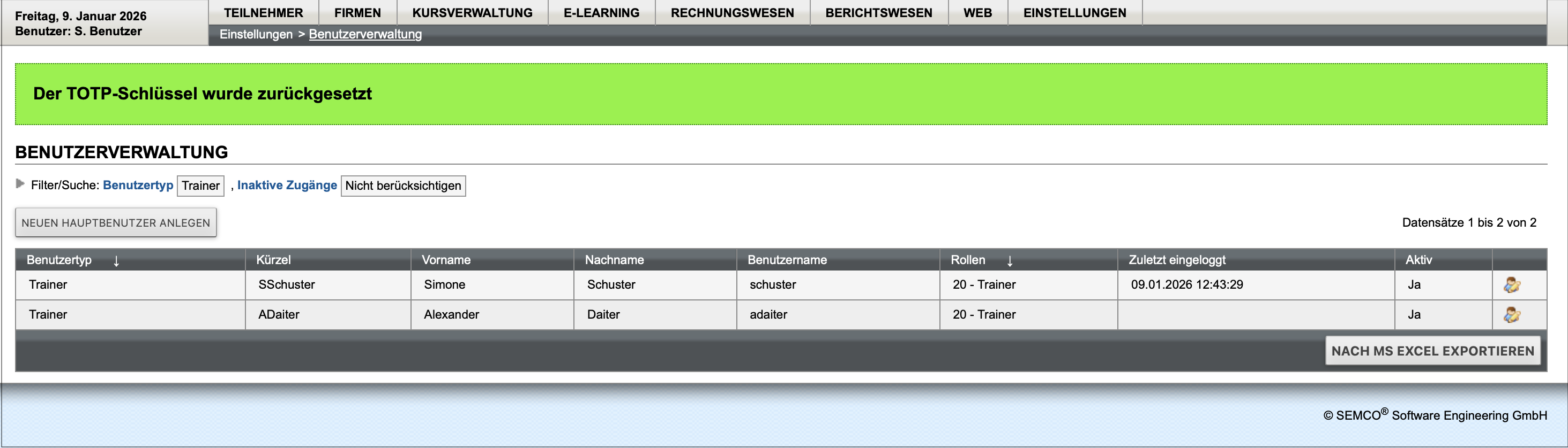 Bestätigung des Resets der Zwei-Faktor-Authentifizierung für Benutzer