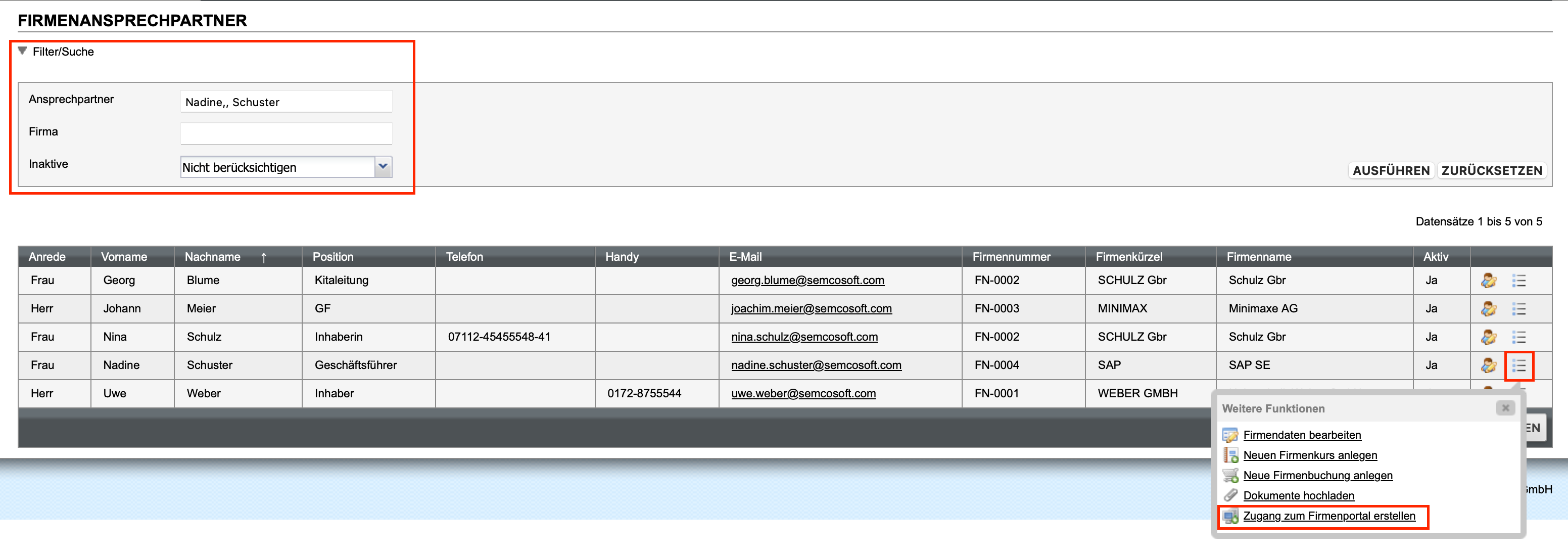 Zugang zum Firmenportal für einen Ansprechpartner erstellen