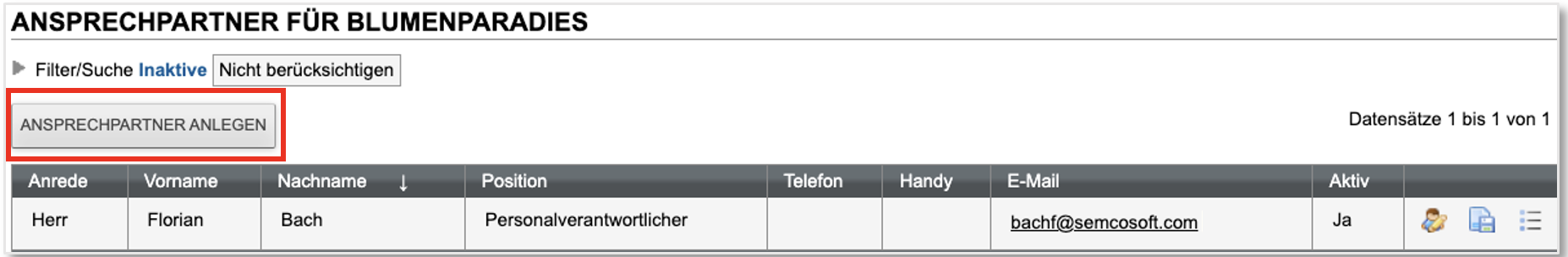 Ansprechpartner-Liste einer Firma