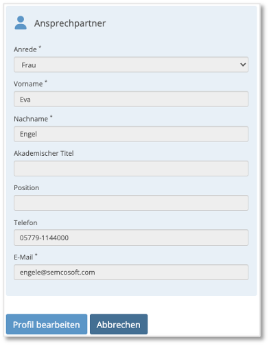 Ansprechpartnerdaten im Firmenportal