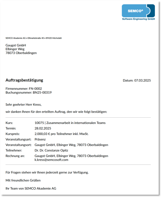 Auftragsbestätigung