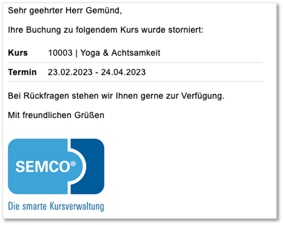 Buchungsstorno für Teilnehmer bei Firmeneinzelbuchungen