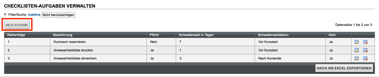 Übersicht aller Checklisten-Aufgaben