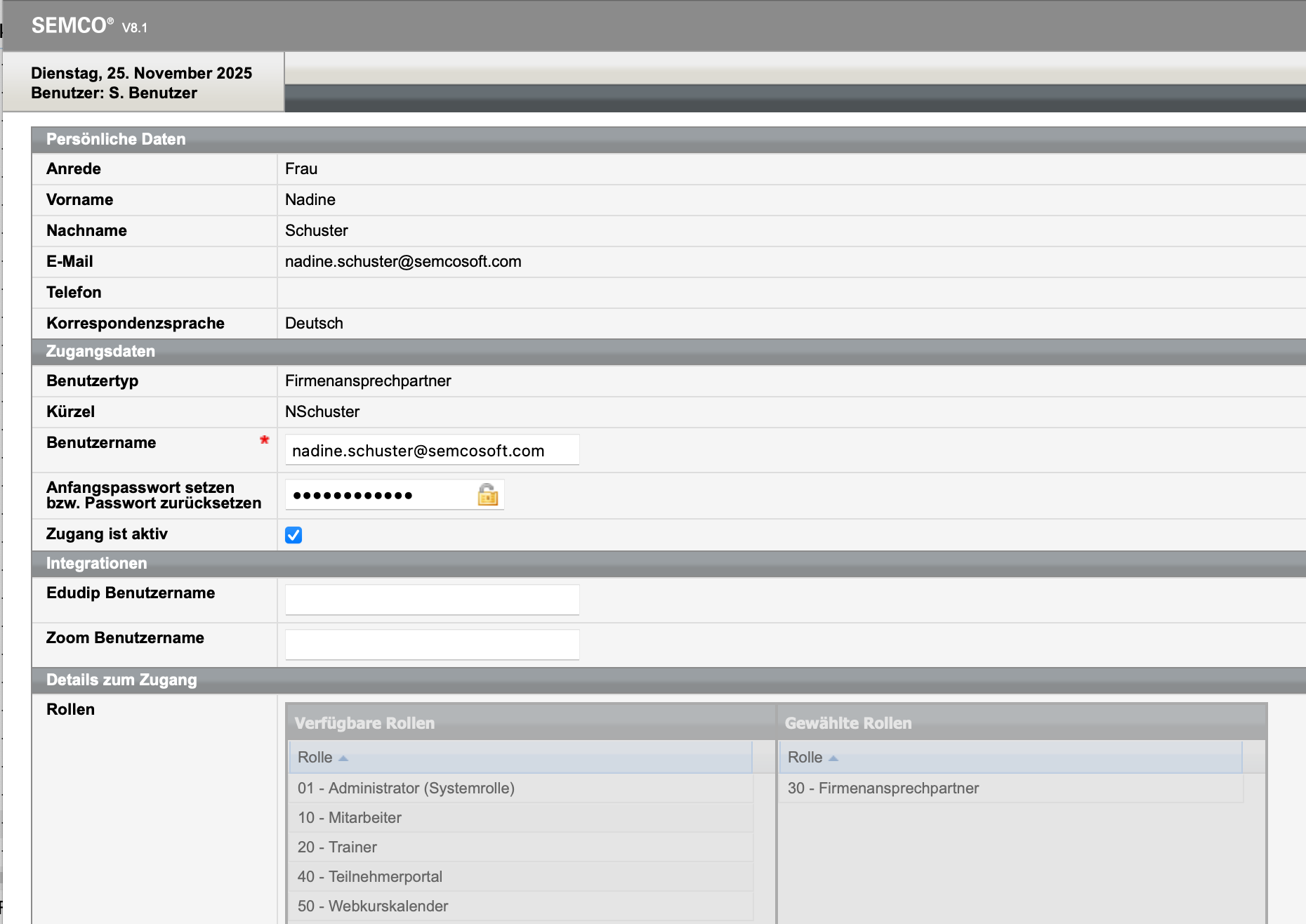 Datenformular Einrichtung eines Ansprechpartnerzugangs im Firmenportal