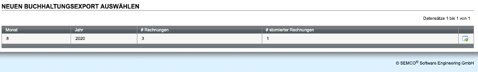 Menü zum Start eines neuen Buchhaltungsexports