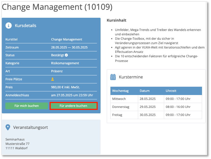 Buchung über Kontaktperson
