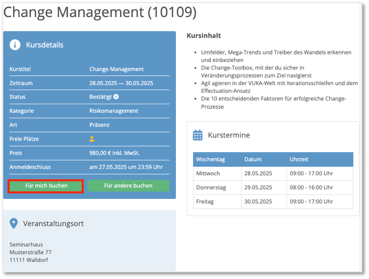 Buchung als Teilnehmer