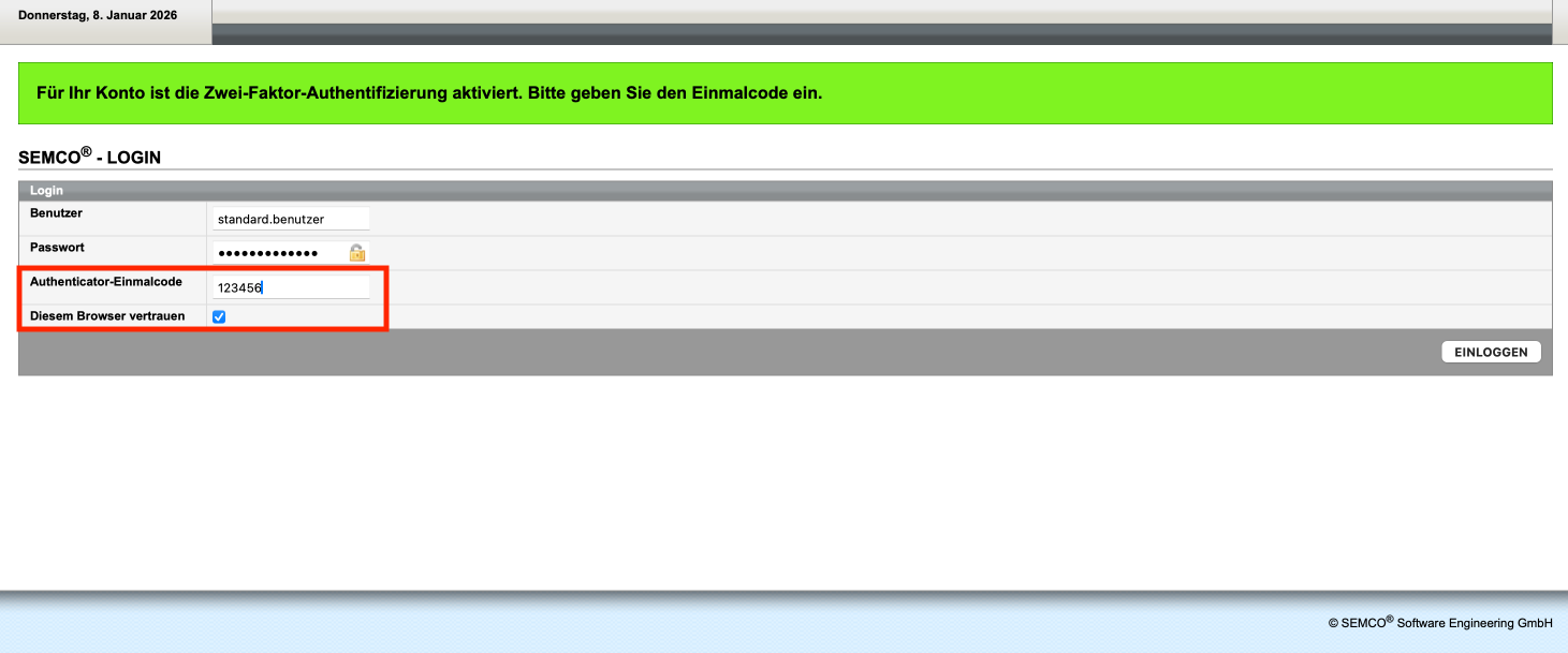 Einloggen mit Zwei-Faktor-Authentifizierung und Browser-Vertrauensstatus