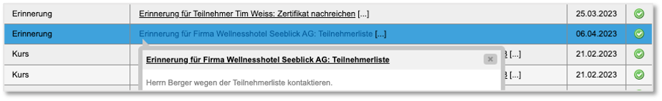 Erinnerung zum Firmenkommentar in der Inbox