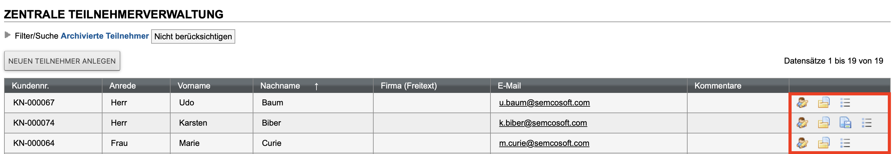 Favoritenleiste in der Teilnehmerliste