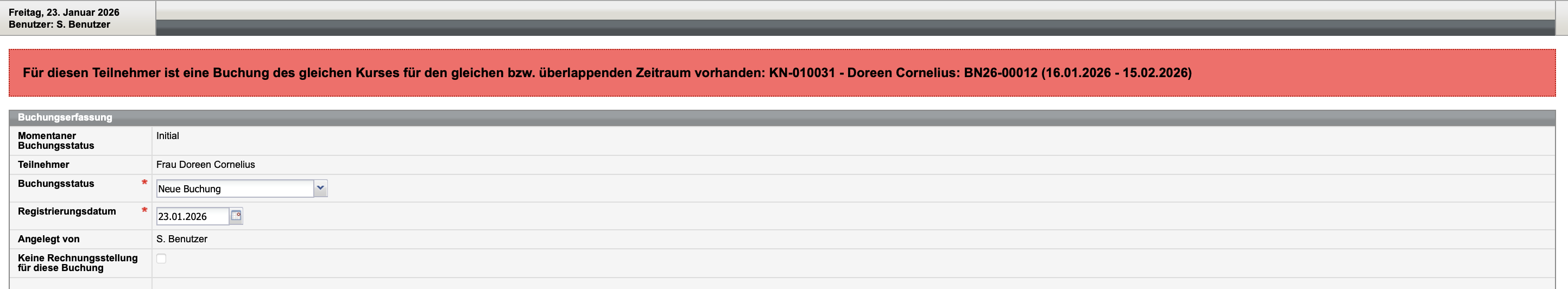 Fehlermeldung bei überlappendem Freischaltungszeitraum