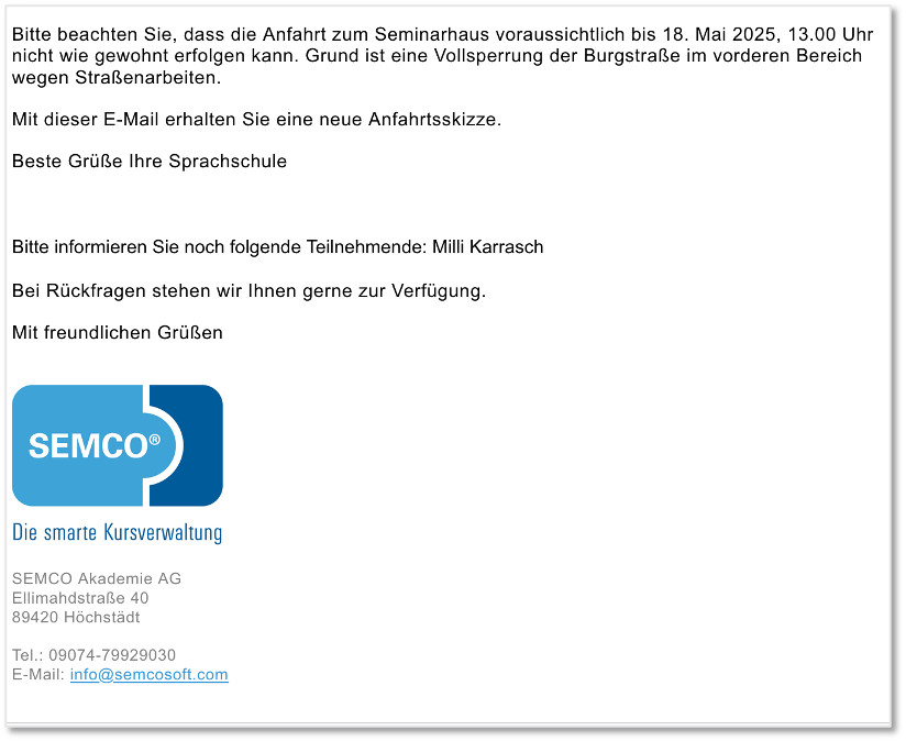 Firmenansprechpartner – Kursbenachrichtigung