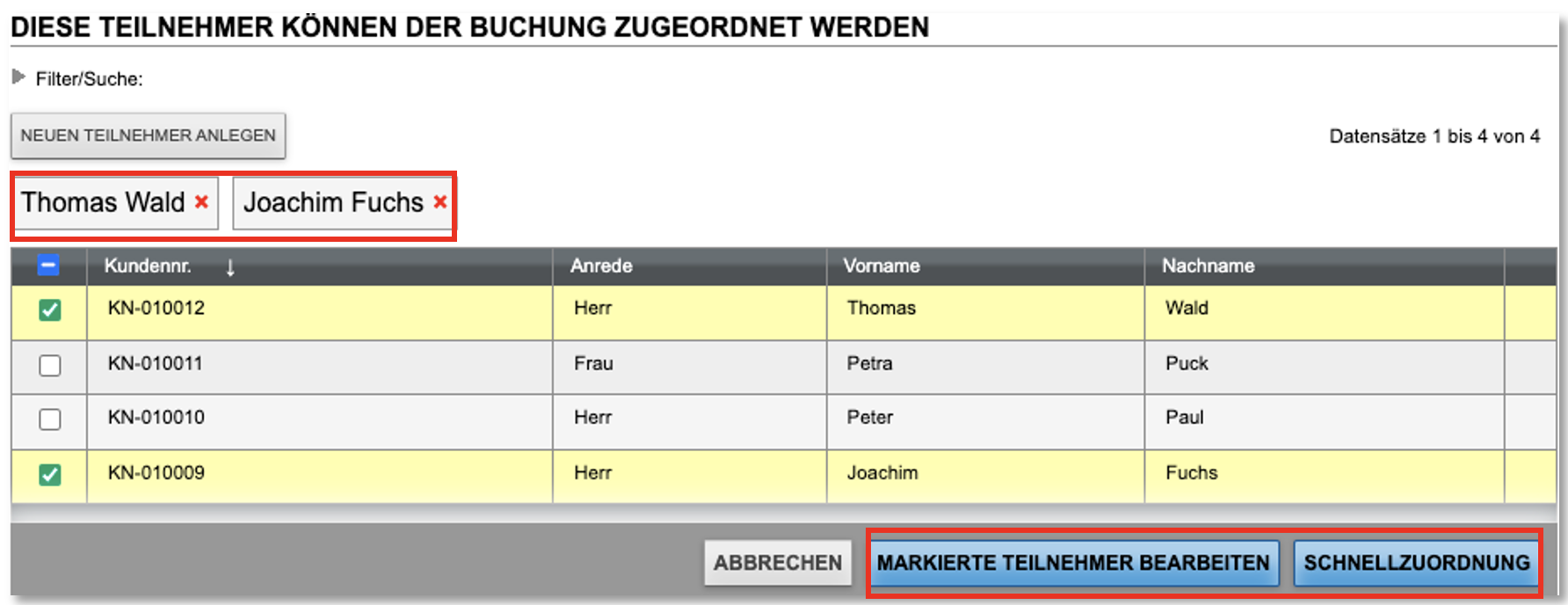 Firmenkurs – Teilnehmer zuordnen
