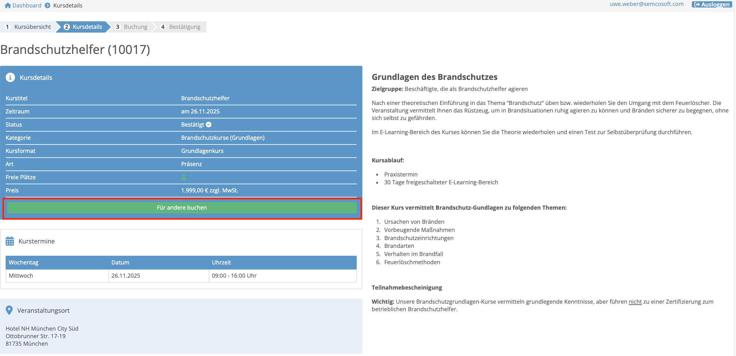 Ansprechpartner im Firmenportal - Für andere buchen