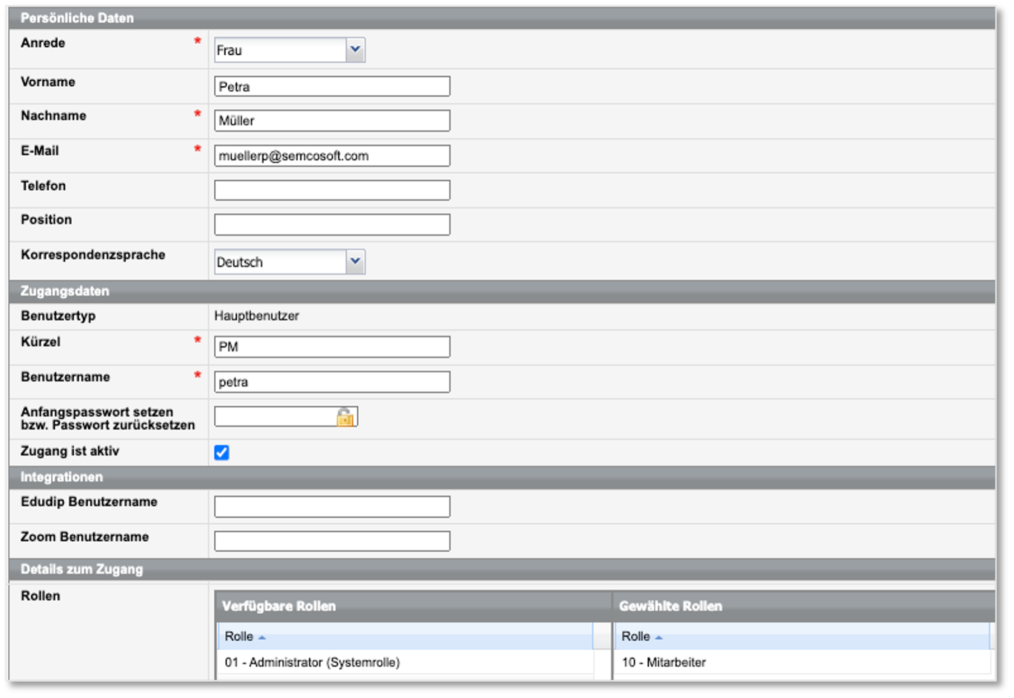 Formular Hauptbenutzer anlegen