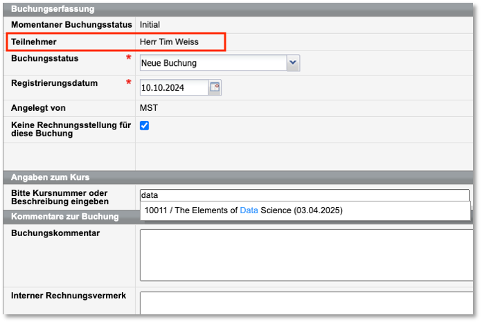Formular für Privatbuchungen