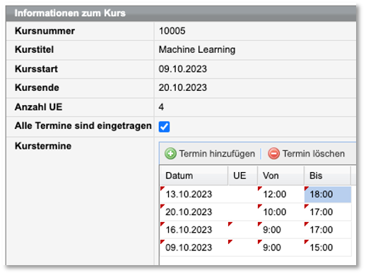 Formular zur Terminerfassung und -bearbeitung