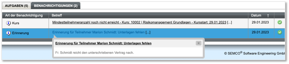 Screenshot Inbox Registerkarte Benachrichtigungen