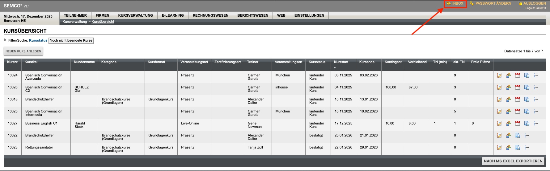 Inbox in der Titelleiste
