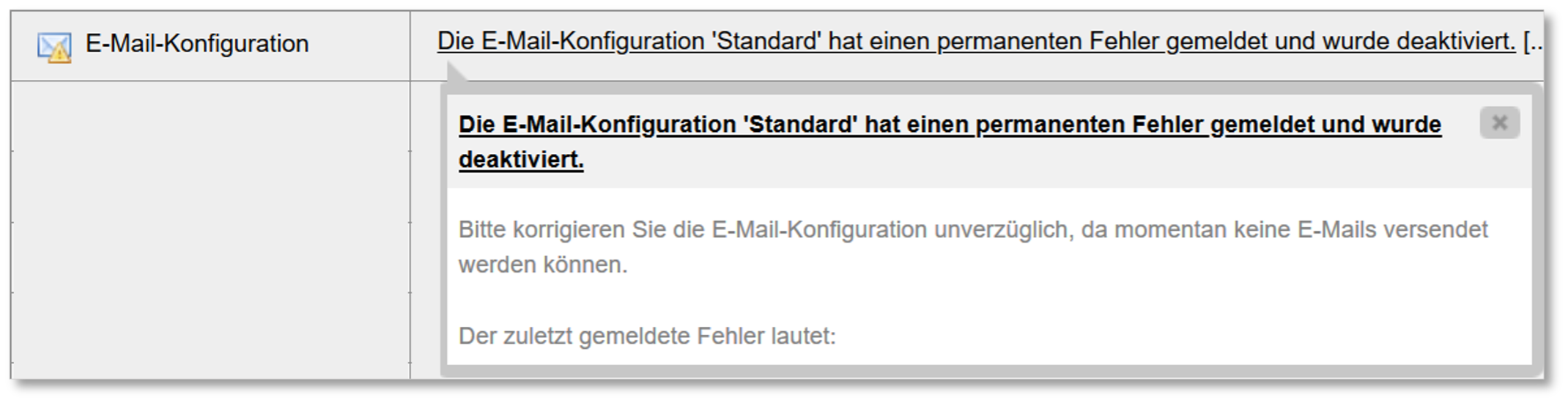 Inbox-Aufgabe: Fehler in E-Mail-Konfiguration