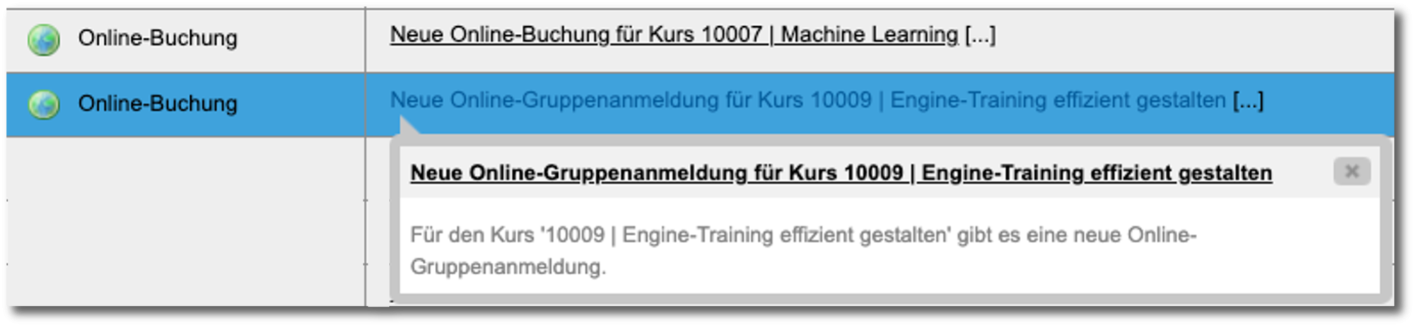 Inbox-Aufgabe: Neue Online-Gruppenanmeldungen/Online-Buchunt