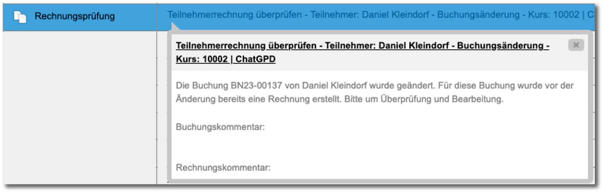 Inbox-Aufgabe: Firmen- oder Teilnehmerrechnung überprüfen