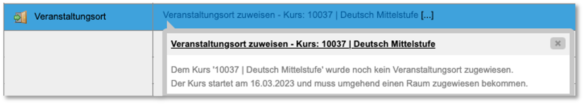Inbox-Aufgabe: Veranstaltungsort zuweisen