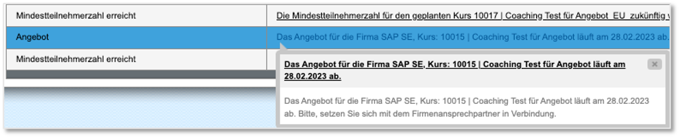 Benachrichtigung über Ablauf des Angebots