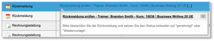 Inbox-Aufgabe zur Prüfung einer Rückmeldung
