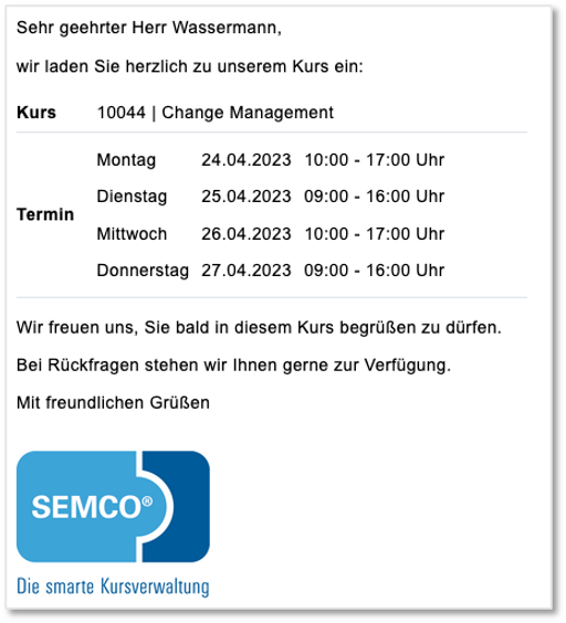 Einladung zum Kurs für Teilnehmer