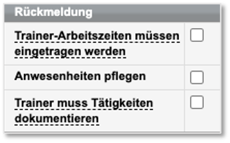 Kursformular für Kontingentkurse – Neuer Bereich Rückmeldung
