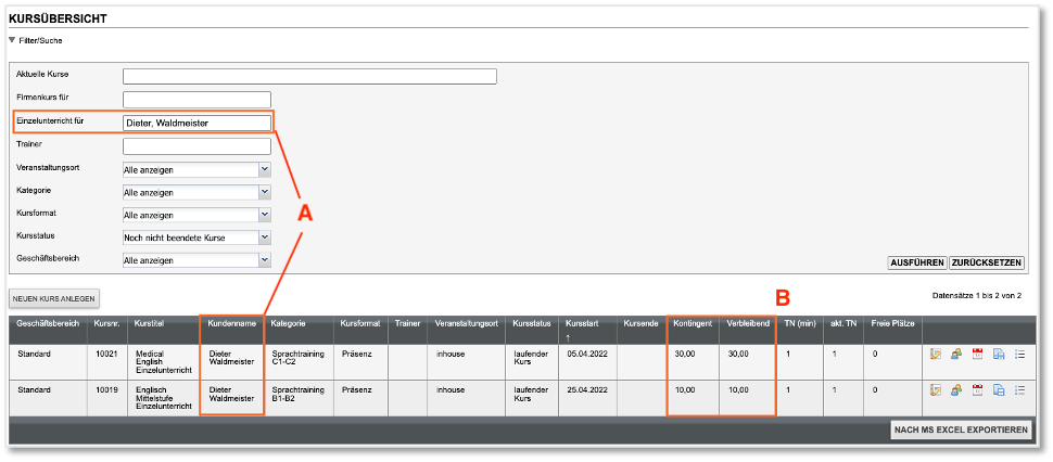 Kursübersicht Kontingentkurse