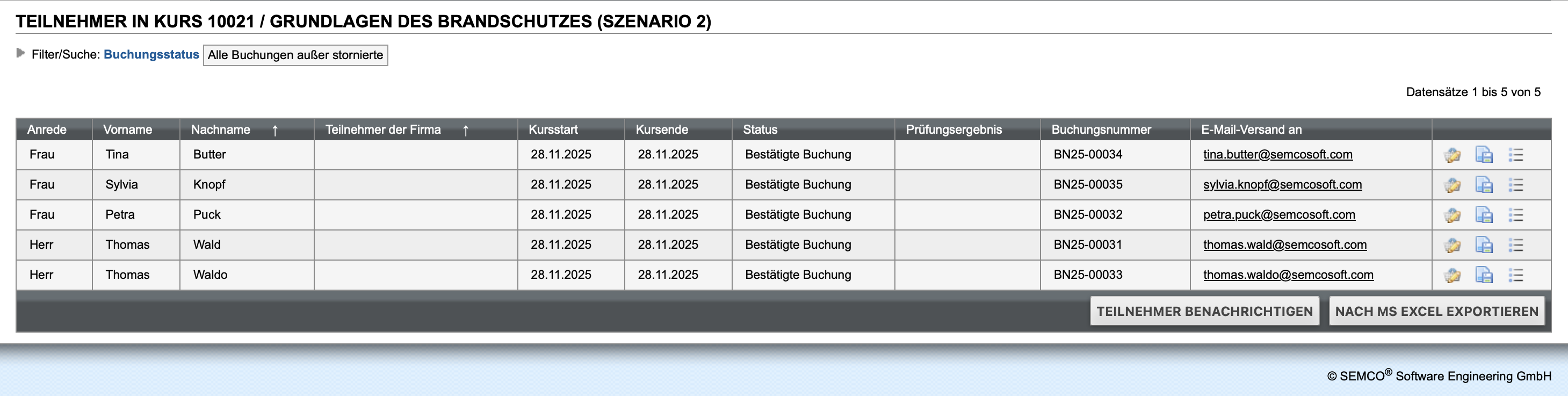 Liste aller Teilnehmer eines Kurses