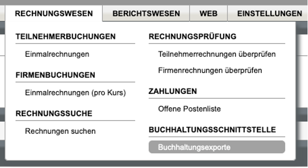 Menüpunkt Buchhaltungsexporte