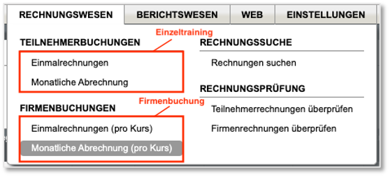 Hauptmenüpunkt Rechnungswesen