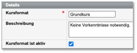 Neues Kursformat anlegen