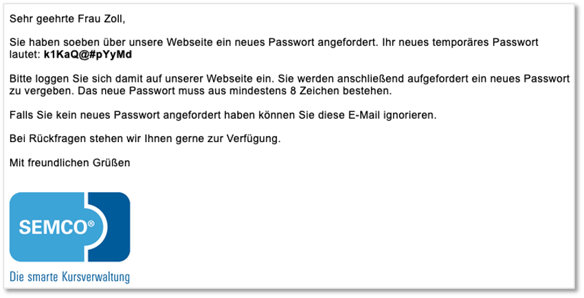 Neues Passwort zum Firmenportal angefordert