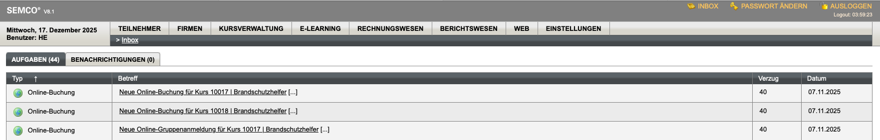 Online-Buchung in der Inbox