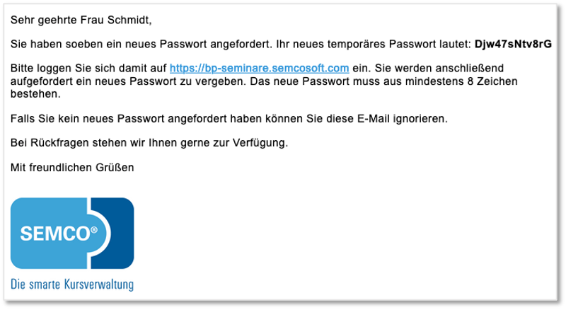 Passwort zurücksetzen (SEMCO-Hauptbenutzer)