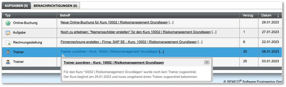 Registerkarte Aufgaben