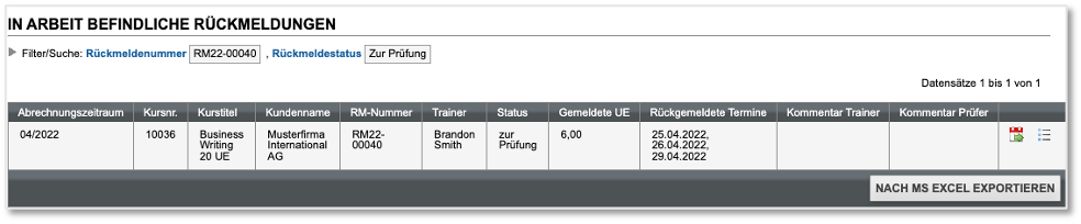 In Arbeit befindliche Rückmeldungen