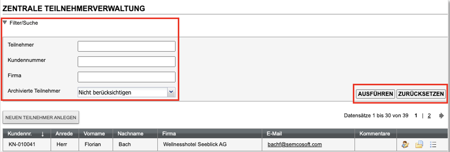 Screenshot Suchfelder der Zentralen Teilnehmerverwaltung
