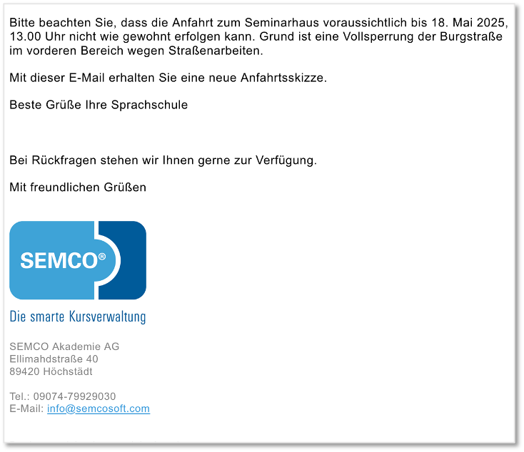 Teilnehmer – Kursbenachrichtigung