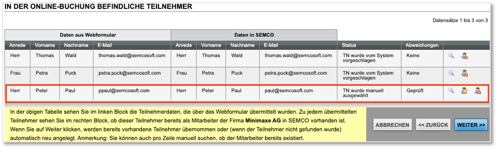 Online-Firmenbuchung über Besteller: TN manuell hinzugefügt