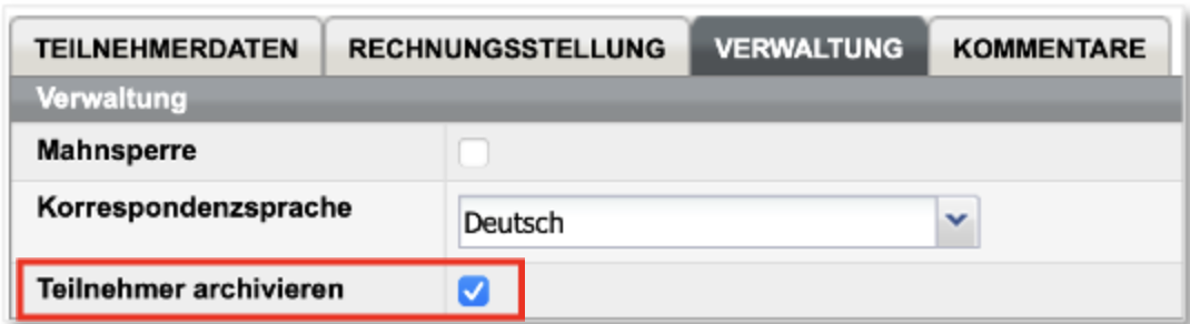 Teilnehmerdatenformular, Registerkarte „Verwaltung“