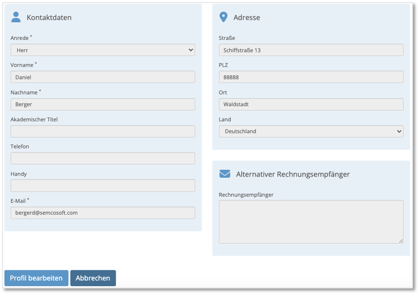 Teilnehmerportal - persönliche Daten