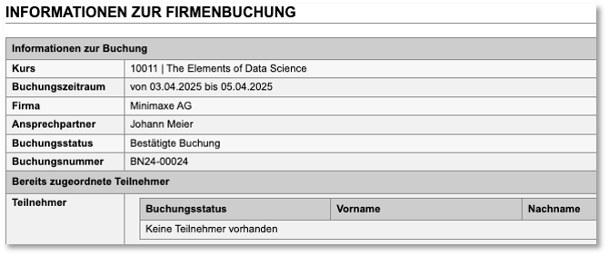 Teilnehmerzuordnung zur Firmenbuchung